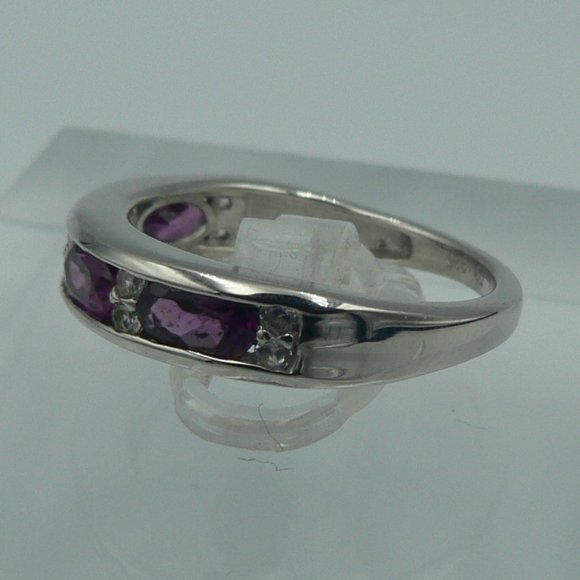 Sz 5 Genuine Orissa Rhodolite Garnet & White Zircon Band Ring - Picture 2 of 5